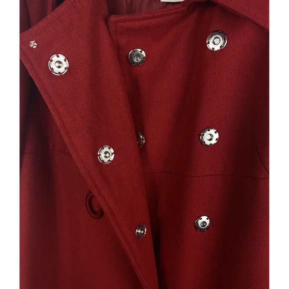 BB Dakota Women's Wool Blend Pea Coat Large Red Fully Lined Snap Button Close - Picture 4 of 9